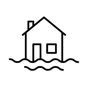 Symbool overstromingsgevoelig gebied gebouw